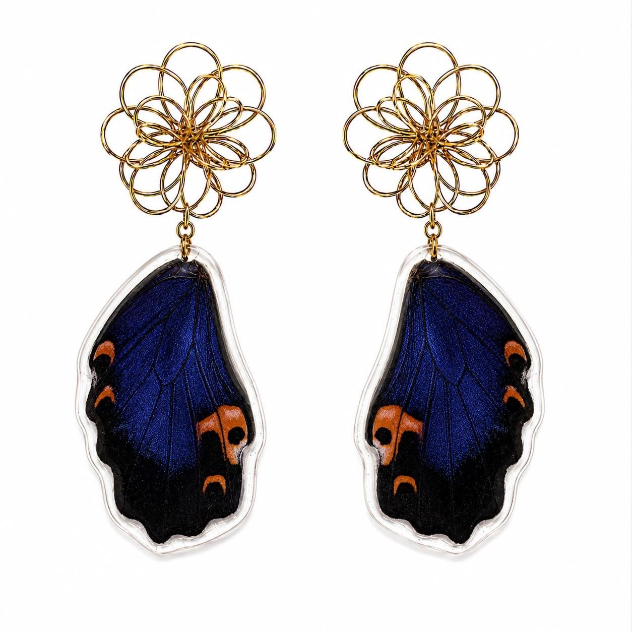 Pendientes Segundo Vuelo con ala auténtica de mariposa jade
